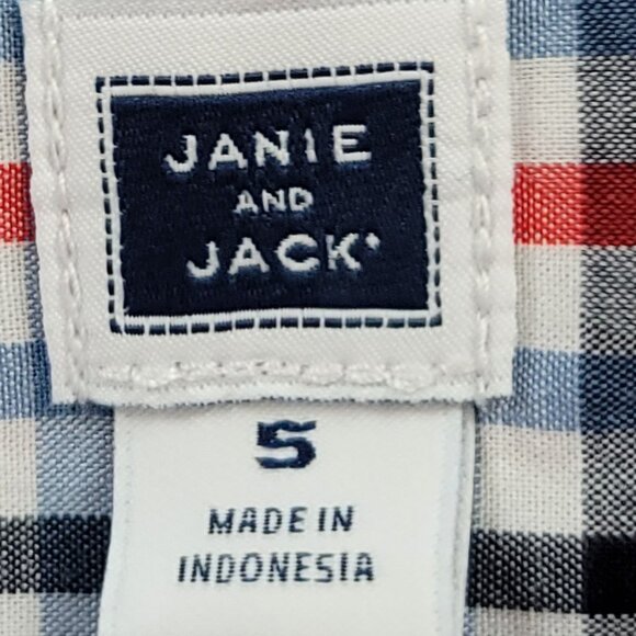 Janie and Jack boys Red White Blue Button Down Shirt Size 5, Nice Pre-Owned Cond - Picture 3 of 8